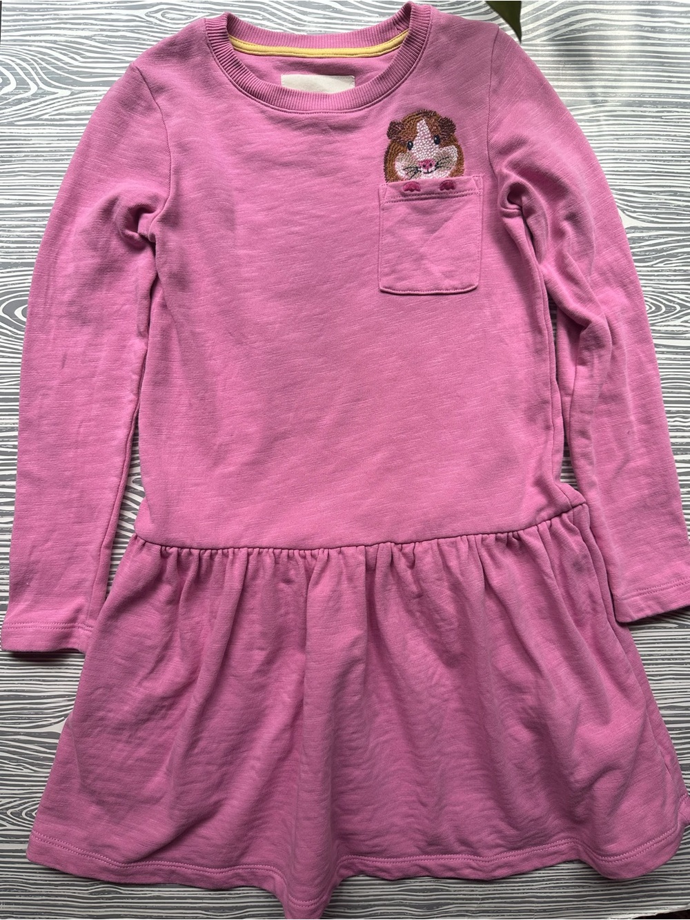 Mini Boden 7-8 Pink Long Sleeve Girls Dress with Guinea Pig Pocket